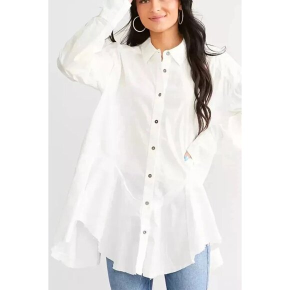Free People We The Free White Freya Poplin Tunic Shirt Size Small 41152 - Picture 2 of 14